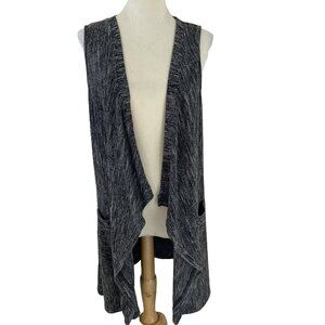 Cupio Womens Open Front Sleeveless Cardigan Duster Sz M Black Spacedye Lagenlook